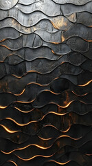 Dark, wavy, textured wall paneling with subtle lighting