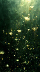 Fototapeta premium Mystical forest, glowing flowers