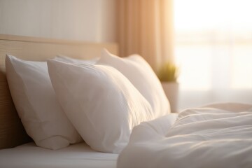 serene bedroom with soft natural light illuminating minimalistic furnishings focusing on neatly made bed with crisp