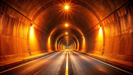 tunnel with orange light at the end, night vision, ,  night vision
