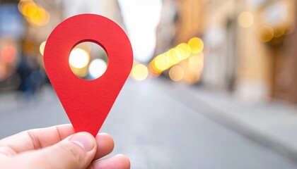 Exploring city sights with red navigation pointer urban environment travel concept street view