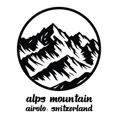 Circle Icon Alps Mountain. Vector illustration