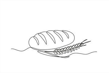 continuous line of bread and wheat. wheat and bread one line concept. single line drawing of wheat bread isolated on white background. Editable stroke.	