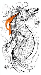 Fototapeta premium Majestic koi fish with striking red tail swimming gracefully in a tranquil water environment
