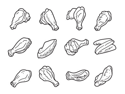 Minimalist buffalo wings line art for culinary vector collection