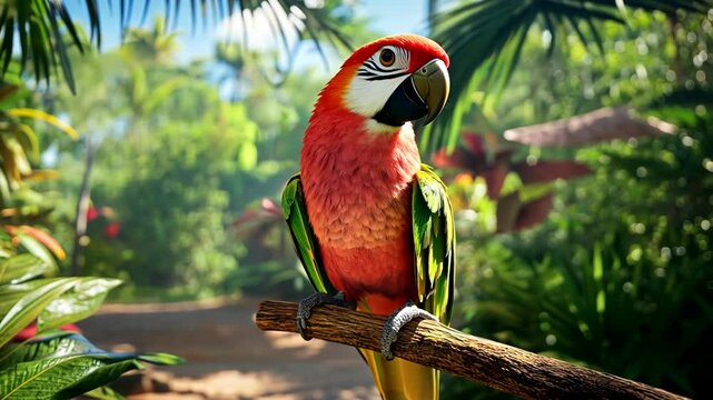 Vibrant parrot in lush jungle setting