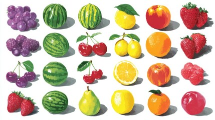 Colorful Arrangement of Fresh Fruits Including Berries and Citrus