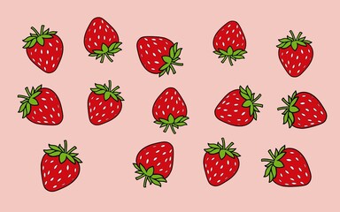Strawberry pattern. Background with sweet red berry. strawberry cartoon flat illustration. Color full strawberry background 