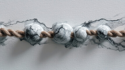 A rope with four white beads on it
