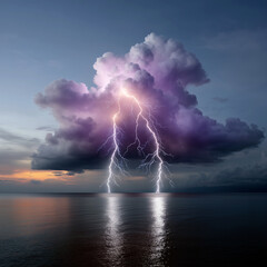 A stormy sky with a large cloud and a lightning bolt