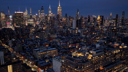 Fototapeta premium Night Skyline Of New York Skyline At Manhattan In New York United States. Night City Landscape. Financial District. New York Skyline At New York United States. Highrise Buildings Scenery. 