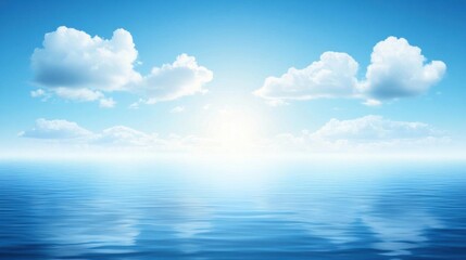 Obraz premium Water reflects sunlight with clouds on the horizon for Calm and Peace.