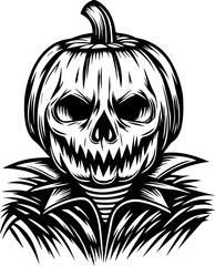 Fototapeta premium SVG vector of a Halloween-themed pumpkin skull design. Horror Skull Pumpkin Illustration with Dark and Eerie Details