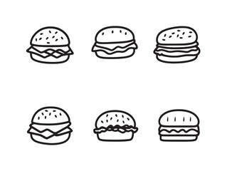 burger outline drawing for restaurant and cafe menu design