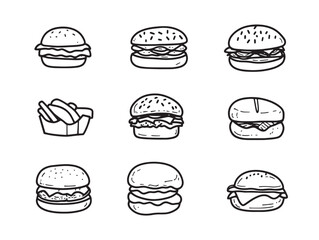 burger line art illustration for fast food vector collection