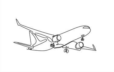 Continuous one single minimal line drawing airplane. Editable stroke.