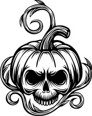 Obraz premium SVG vector of a Halloween-themed pumpkin skull design. Spooky Pumpkin with Skull Design for Halloween Decorations