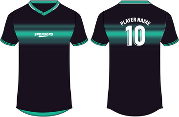 Sport t-shirt jersey design flat sketch illustration, Degrade line pattern v neck Football jersey concept with front and back view for Soccer, Cricket, Volleyball, Rugby, tennis, badminton uniform kit