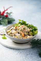 Traditional Russian salad with beef