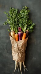 Vibrant Vegetable Bouquet with Carrots, Parsnips, Beets, and Herbs