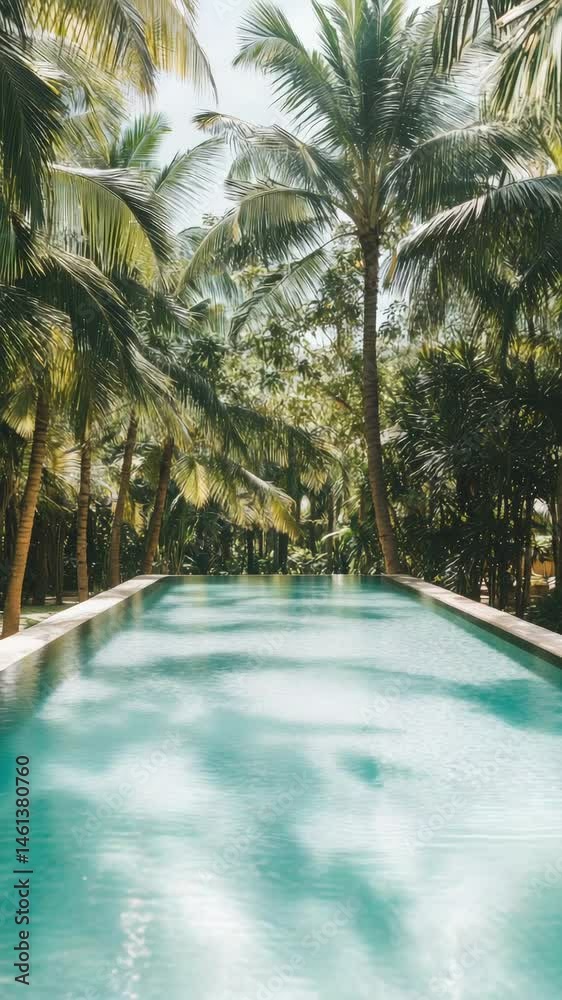 Aufkleber palm trees surround a luxurious swimming pool, their shadows dancing on the tranquil water surface, 