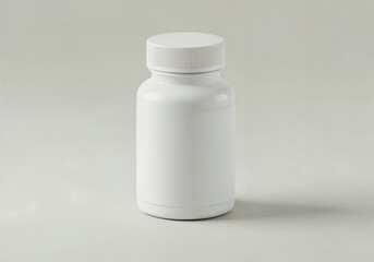  white plastic pill bottle with blank label placeholder