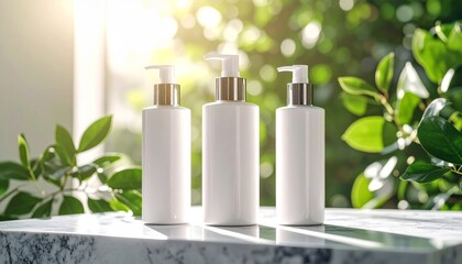 Spa still life scene with candles and beauty product containers on a clean white background