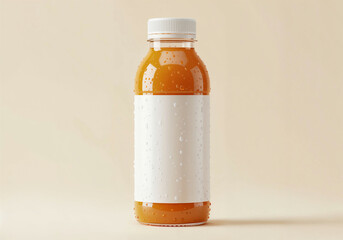 Juice bottle mockup with label space, condensation on surface, isolated on light background