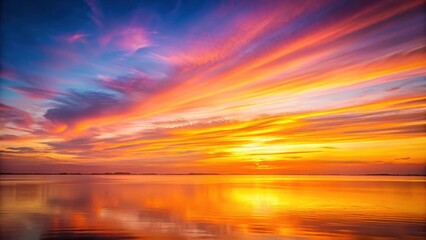 Vibrant neon streaks illuminate a serene sunrise landscape with soft pink hues blending into warm oranges and yellows, neon lights, morning light