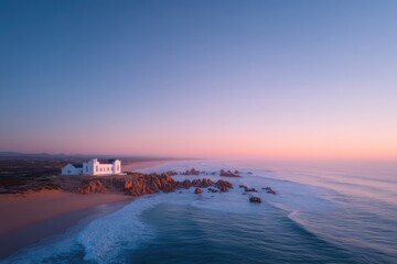 aerial view of pristine seaside hotel modern architecture contrasting with natural surroundings