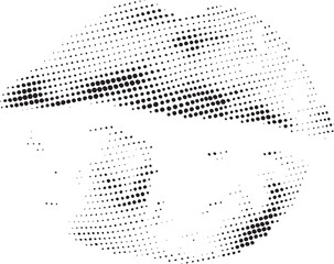 A grayscale portrait of a face formed by numerous small dots.