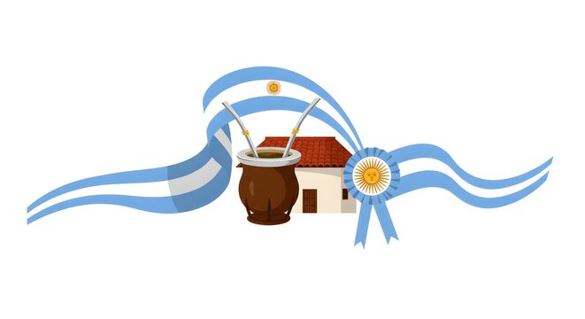 Argentinian Mate Culture: Rustic House, Flag, and Traditional Yerba Mate
