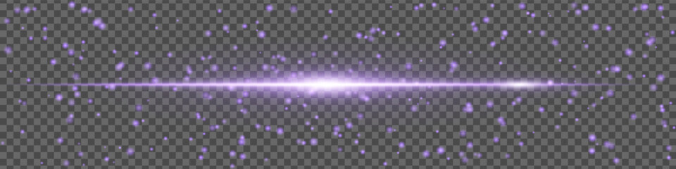 Purple glowing light streak with spark particles on transparent background. Dynamic sci-fi effect for UI design and visual projects.