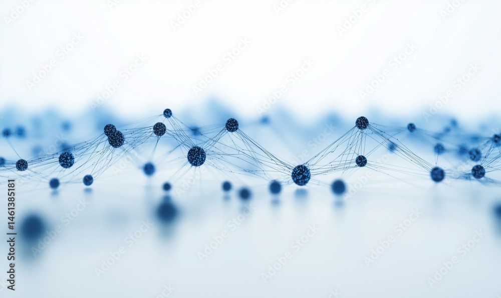 Poster abstract blue network connections with nodes and lines representing data flow