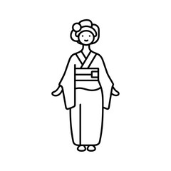 Stylish woman in kimono presenting against a white background
