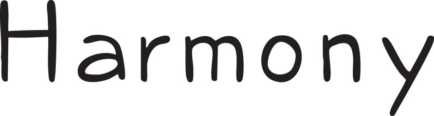 A stark white word 'Harmony' is displayed against a solid black background.