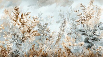 Elegant watercolor paintings with gold accents and botanical illustrations.