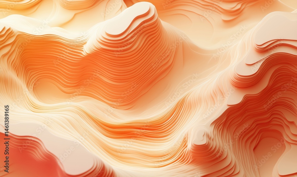 Poster abstract orange and cream wave patterns in 3d rendering with smooth textures