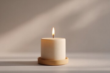 capture minimalistic scene of single golden candle atop small white cake symbolizing anniversary celebration with soft