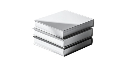 Minimalist stack of books, solid silhouette with subtle shadows and light gradations, isometric angle, PNG transparent background, clean modern style