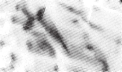 A grayscale portrait showcases a blurred human face with dynamic dot