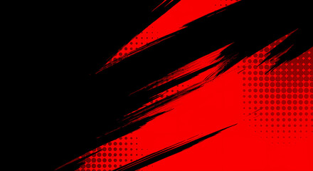 Black and Red abstract background with brushstroke and halftone style	
