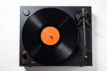 Obraz premium Turntable vinyl record player, white backdrop, vintage, music
