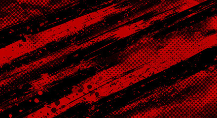 Black and Red abstract background with brushstroke and halftone style	
