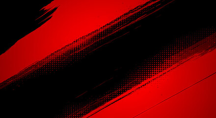 Black and Red abstract background with brushstroke and halftone style	
