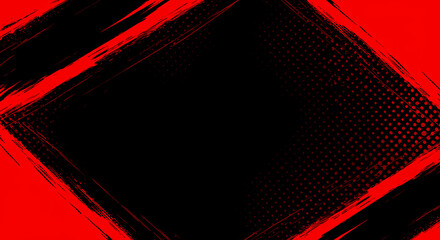 Black and Red abstract background with brushstroke and halftone style	
