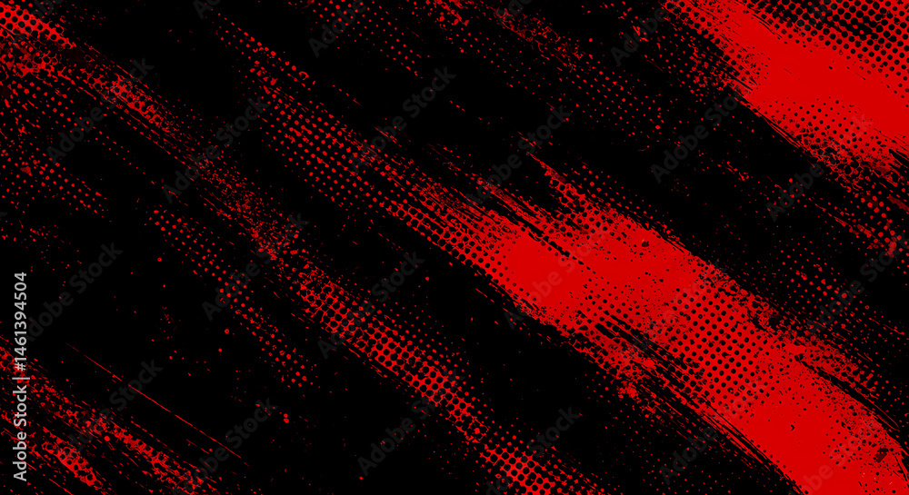 Wall mural black and red abstract background with brushstroke and halftone style