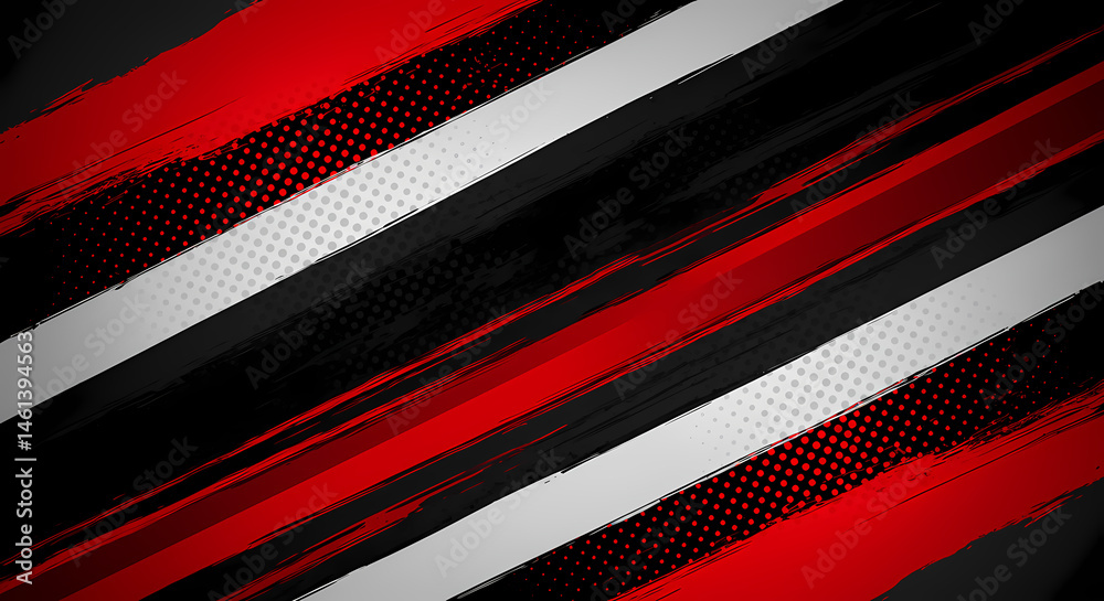 Wall mural black and red abstract background with brushstroke and halftone style