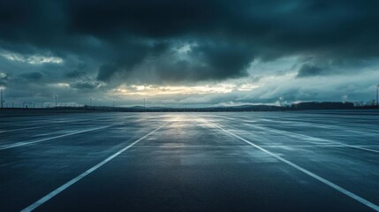 Fototapeta premium empty space reflects a dramatic sky, reflecting tranquility, dark sky theme