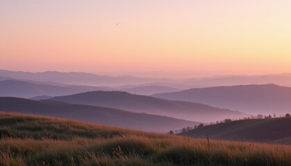 Obraz premium Mountain Ridges at Pastel Sunrise